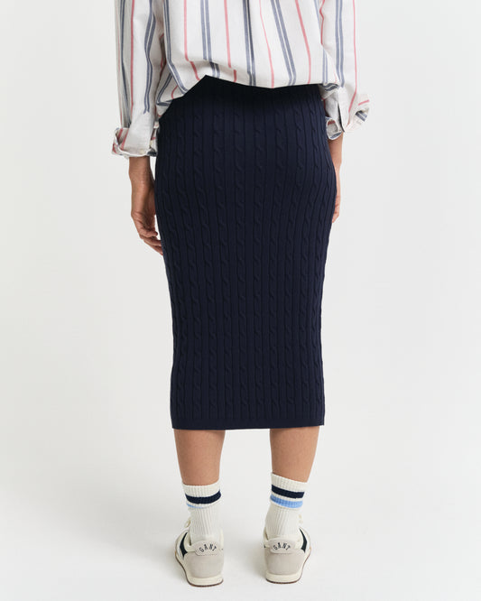 EVENING BLUE, STRETCH COTTON CABLE SKIRT, BACK-VIEW BY GANT AU.