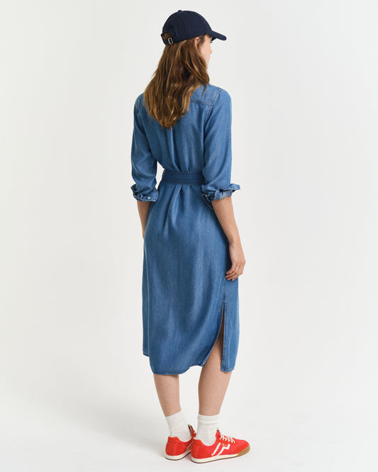 LIGHT INDIGO, REG CHAMBRAY SHIRT  DRESS, BACK-VIEW BY GANT AU.