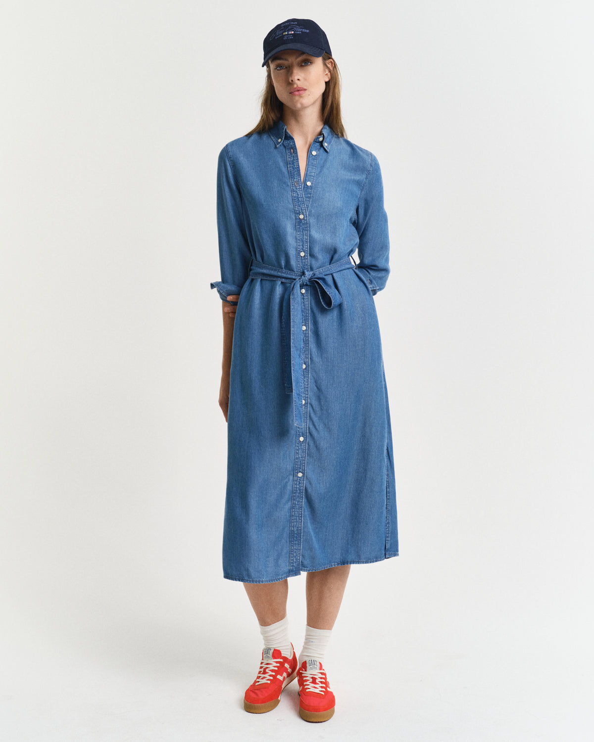 LIGHT INDIGO, REG CHAMBRAY SHIRT  DRESS, FRONT-VIEW BY GANT AU.