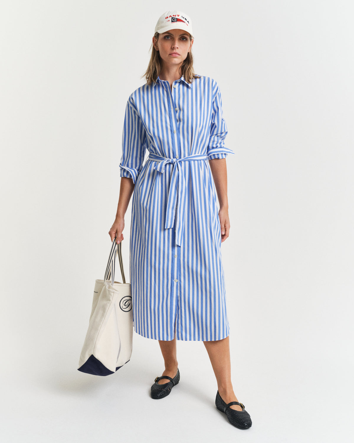 Striped Poplin Shirt Dress