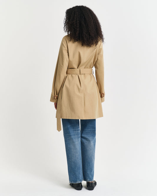 OAK BEIGE, COTTON TRENCH COAT, BACK-VIEW BY GANT AU.