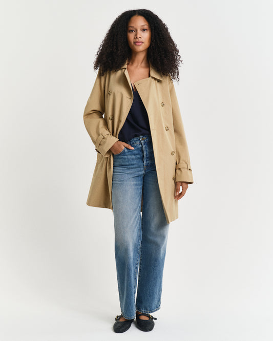 OAK BEIGE, COTTON TRENCH COAT, FRONT-VIEW BY GANT AU.