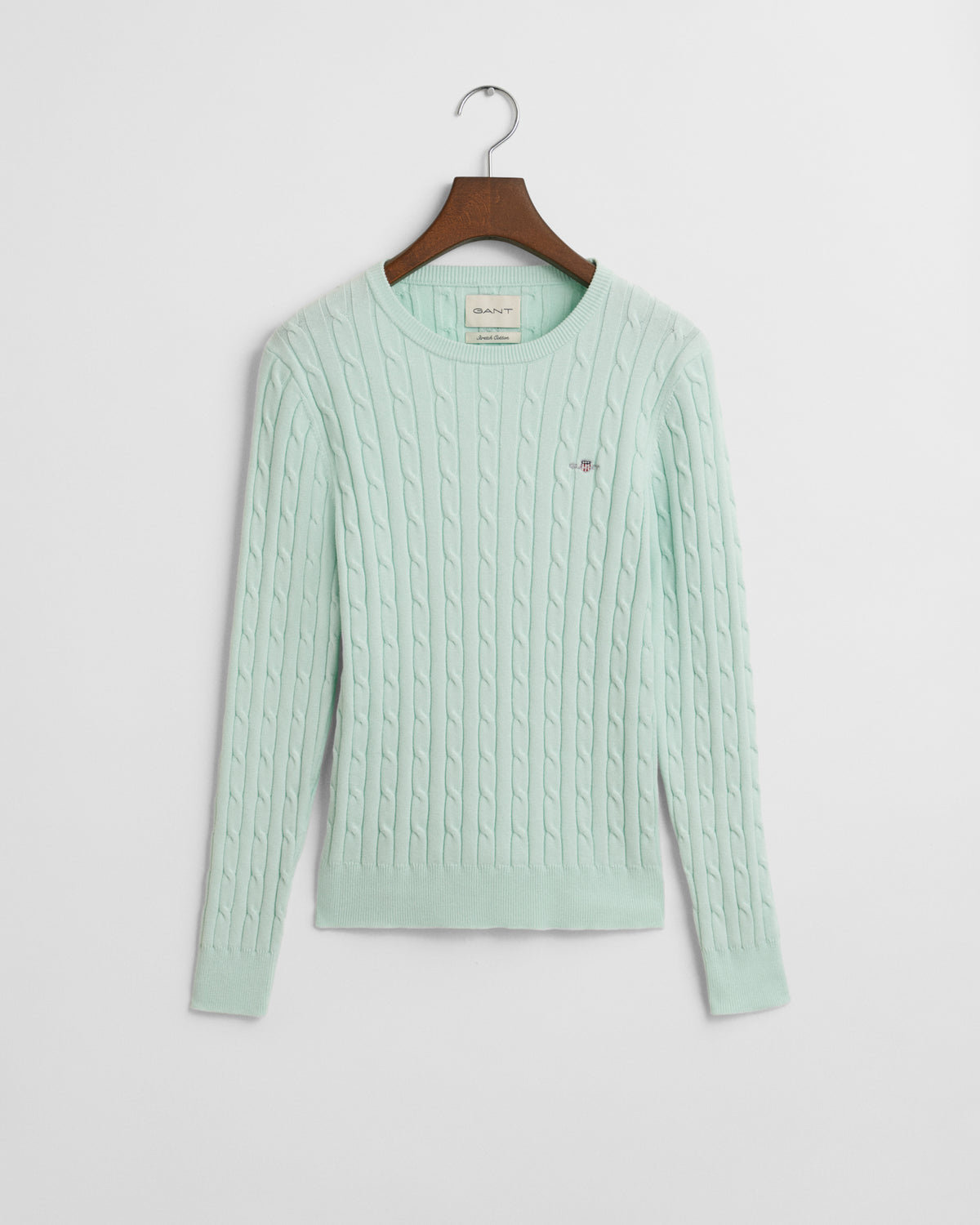 FADED MINT, STRETCH COTTON CABLE C-NECK, FLAT-LAY BY GANT AU.