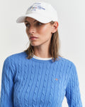 PERFECT BLUE, STRETCH COTTON CABLE C-NECK, CLOSE-UP BY GANT AU.