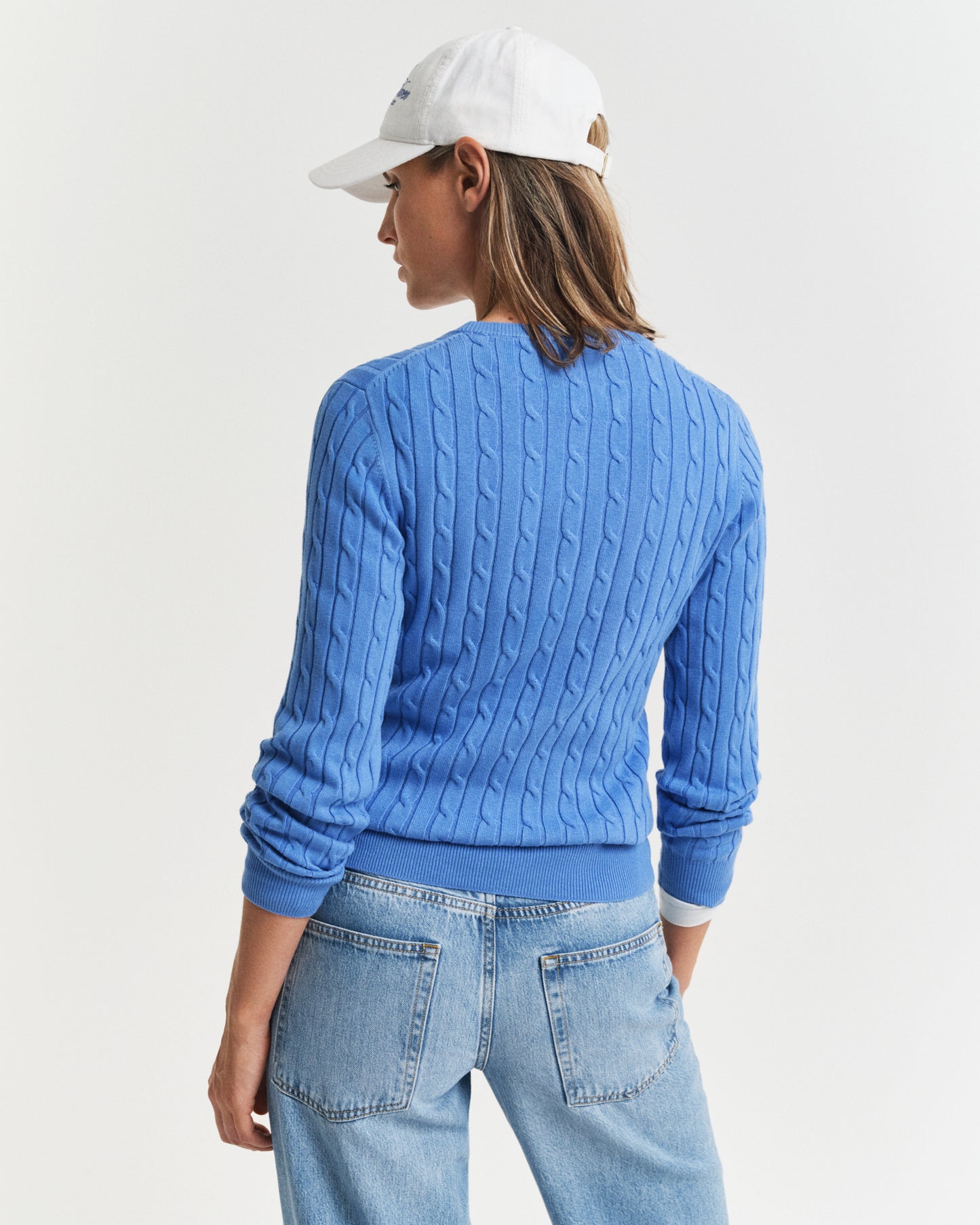 PERFECT BLUE, STRETCH COTTON CABLE C-NECK, BACK-VIEW BY GANT AU.