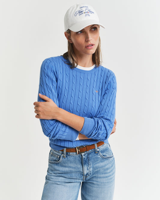 PERFECT BLUE, STRETCH COTTON CABLE C-NECK, FRONT-VIEW BY GANT AU.