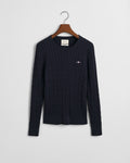 EVENING BLUE, STRETCH COTTON CABLE C-NECK, FLAT-LAY BY GANT AU.
