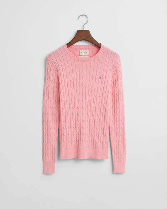 GERANIUM PINK, STRETCH COTTON CABLE C-NECK BY GANT AU.