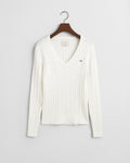EGGSHELL, STRETCH COTTON CABLE V-NECK, FLAT-LAY BY GANT AU.
