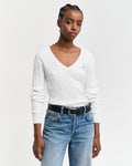 EGGSHELL, STRETCH COTTON CABLE V-NECK, FRONT-VIEW BY GANT AU.