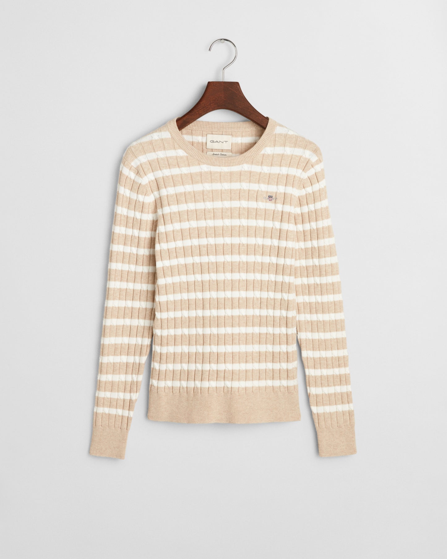 SEED MELANGE, STRETCH COTTON CABLE STRIPE C-NECK BY GANT AU.
