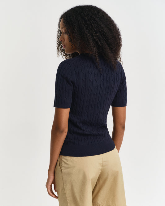 EVENING BLUE, STRETCH COTTON CABLE SS C-NECK, BACK-VIEW BY GANT AU.