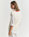 CREAM, CONTRAST CABLE V-NECK VEST, BACK-VIEW BY GANT AU.