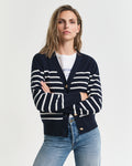 EVENING BLUE, STRIPED COTTON CARDIGAN, FRONT-VIEW BY GANT AU.