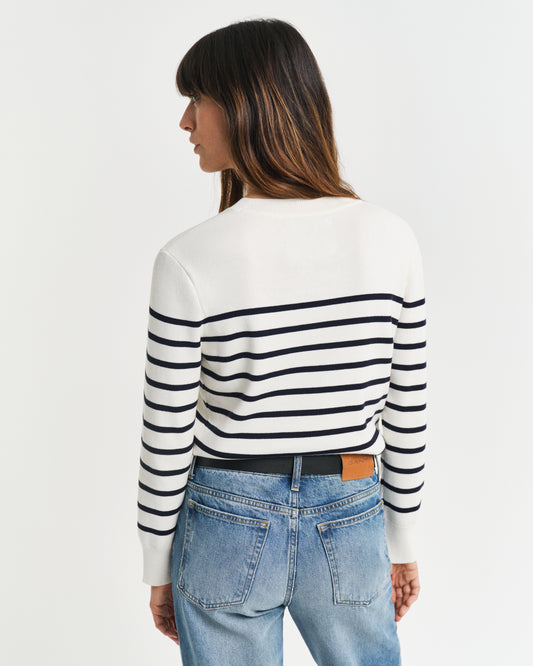 EGGSHELL, STRIPED COTTON C-NECK, BACK-VIEW BY GANT AU.