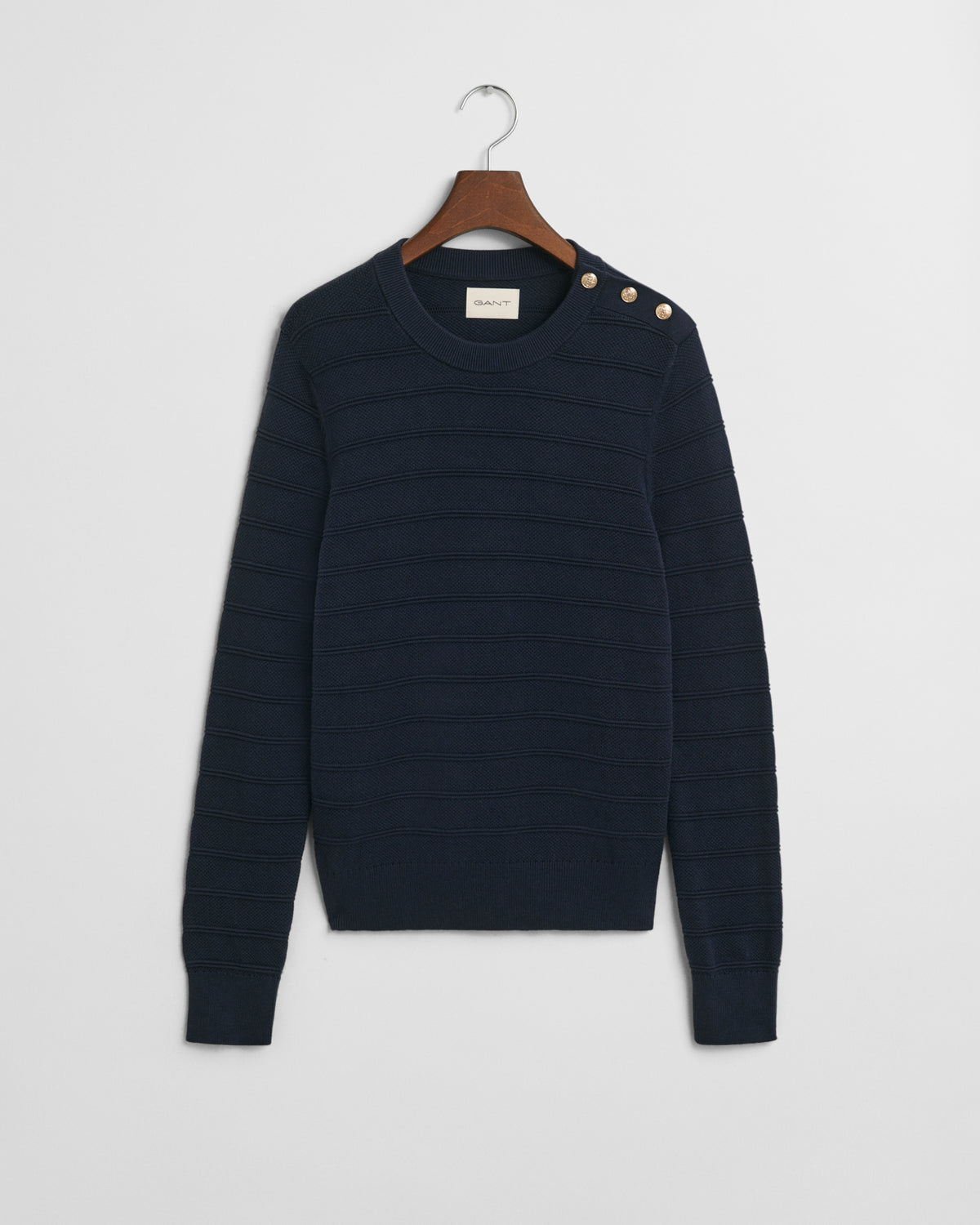 EVENING BLUE, TEXTURED COTTON C-NECK, FLAT-LAY BY GANT AU.