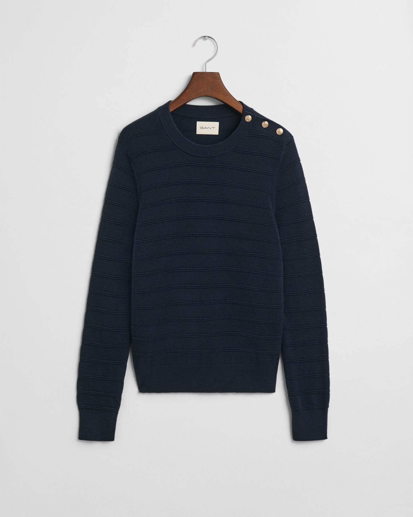 EVENING BLUE, TEXTURED COTTON C-NECK, FLAT-LAY BY GANT AU.