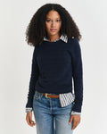 EVENING BLUE, TEXTURED COTTON C-NECK, FRONT-VIEW BY GANT AU.