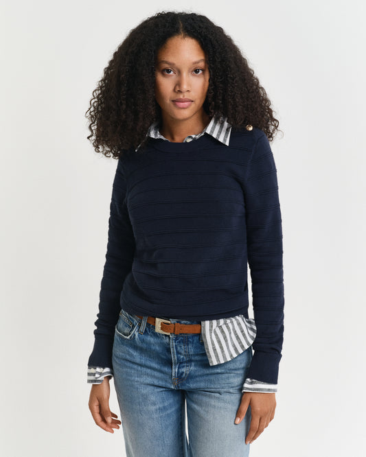 EVENING BLUE, TEXTURED COTTON C-NECK, FRONT-VIEW BY GANT AU.