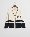 CREAM, GANT VARSITY V-NECK CARDIGAN, FLAT-LAY BY GANT AU.