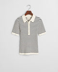 EVENING BLUE, RIB KNIT STRIPED SS RUGGER, FLAT-LAY BY GANT AU.