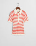 ORANGE RED, RIB KNIT STRIPED SS RUGGER, FLAT-LAY BY GANT AU.
