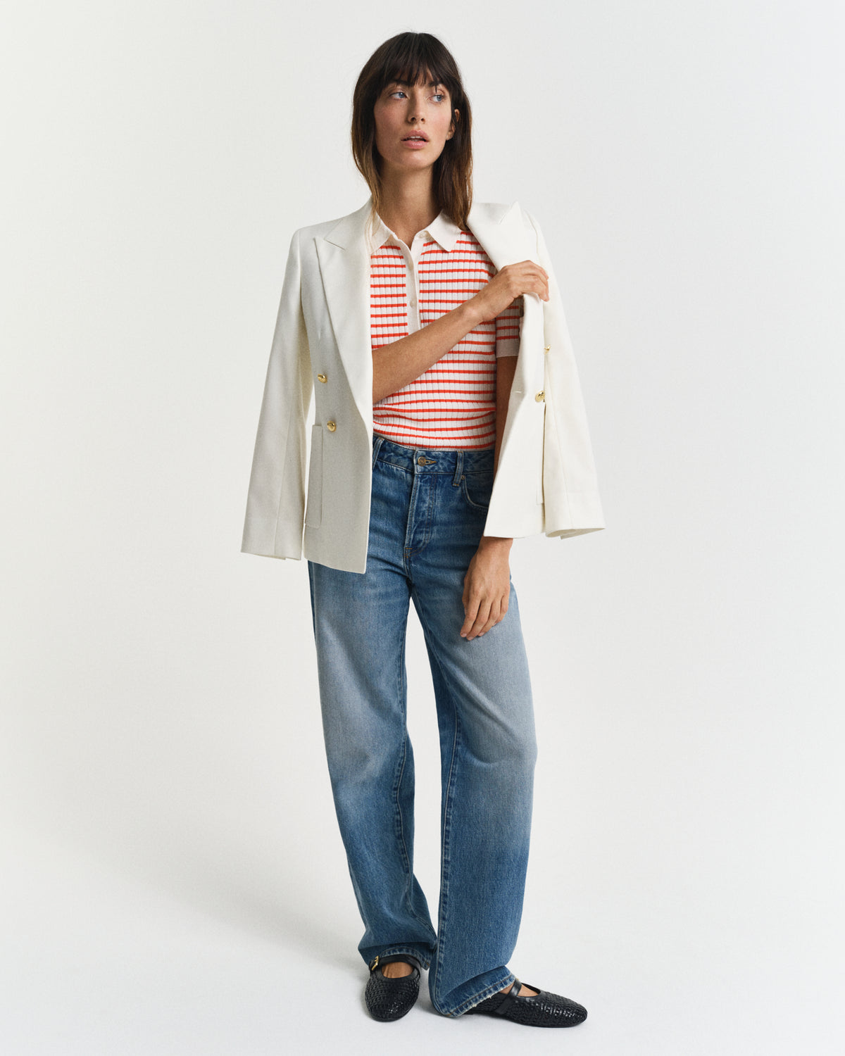 ORANGE RED, RIB KNIT STRIPED SS RUGGER BY GANT AU.