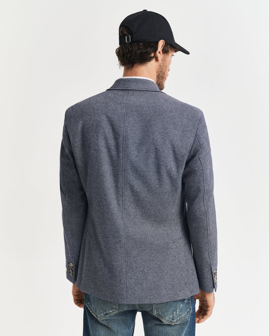 EVENING BLUE, SLIM TWO-TONE JERSEY BLAZER, BACK-VIEW BY GANT AU.