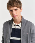 DARK GREY MELANGE, CASUAL COTTON ZIP CARDIGAN, CLOSE-UP BY GANT AU.