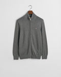 DARK GREY MELANGE, CASUAL COTTON ZIP CARDIGAN, FLAT-LAY BY GANT AU.