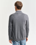 DARK GREY MELANGE, CASUAL COTTON ZIP CARDIGAN, BACK-VIEW BY GANT AU.