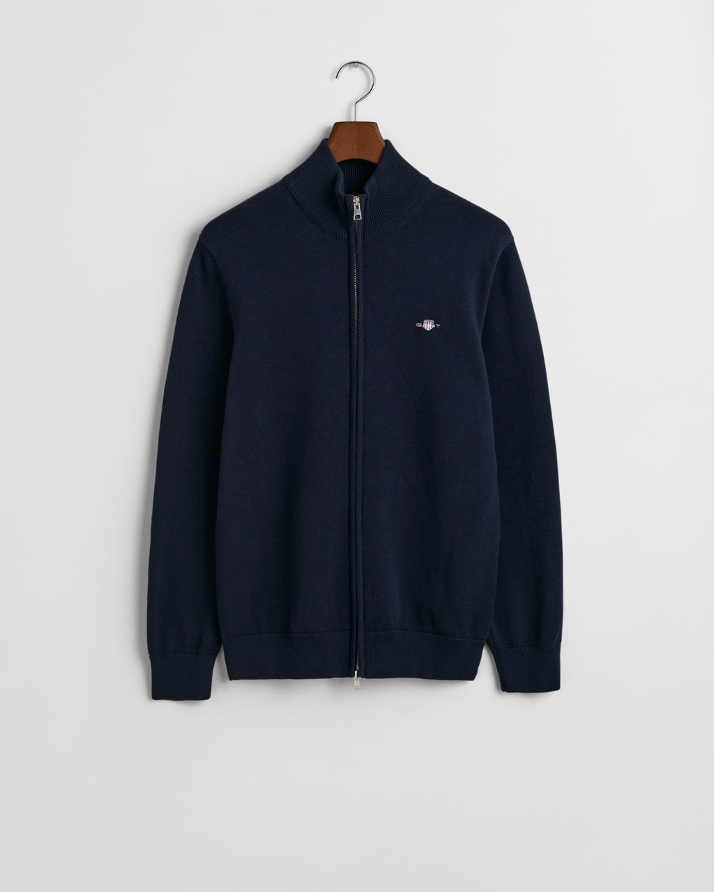 EVENING BLUE, CASUAL COTTON ZIP CARDIGAN, FLAT-LAY BY GANT AU.