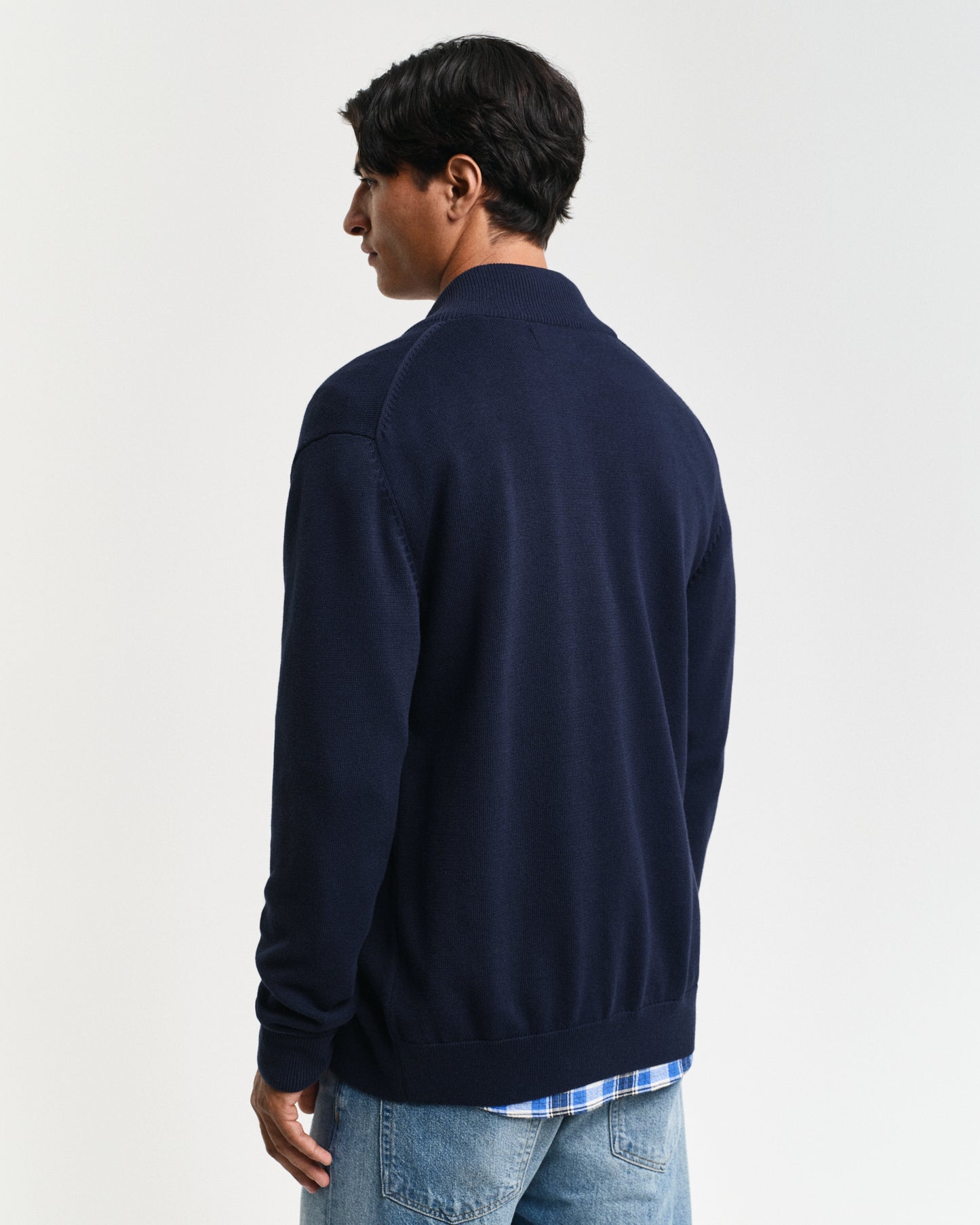 EVENING BLUE, CASUAL COTTON ZIP CARDIGAN, BACK-VIEW BY GANT AU.