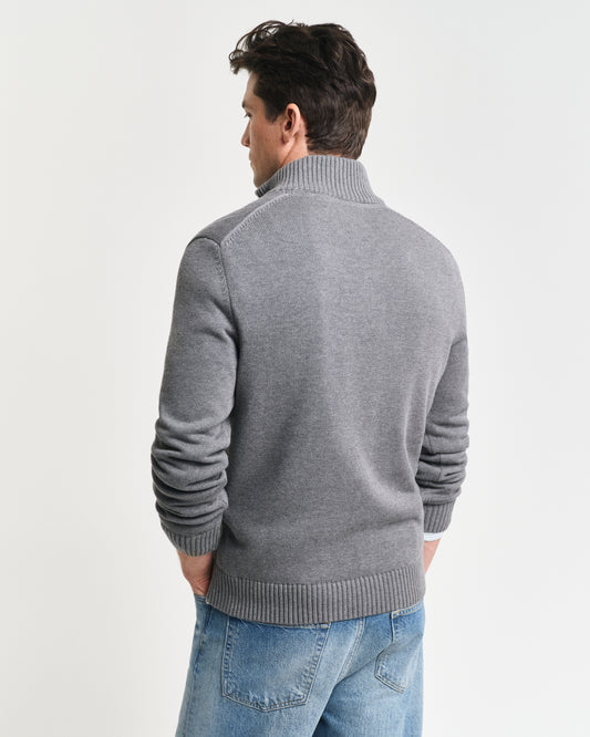 DARK GREY MELANGE, CASUAL COTTON HALF ZIP, BACK-VIEW BY GANT AU.