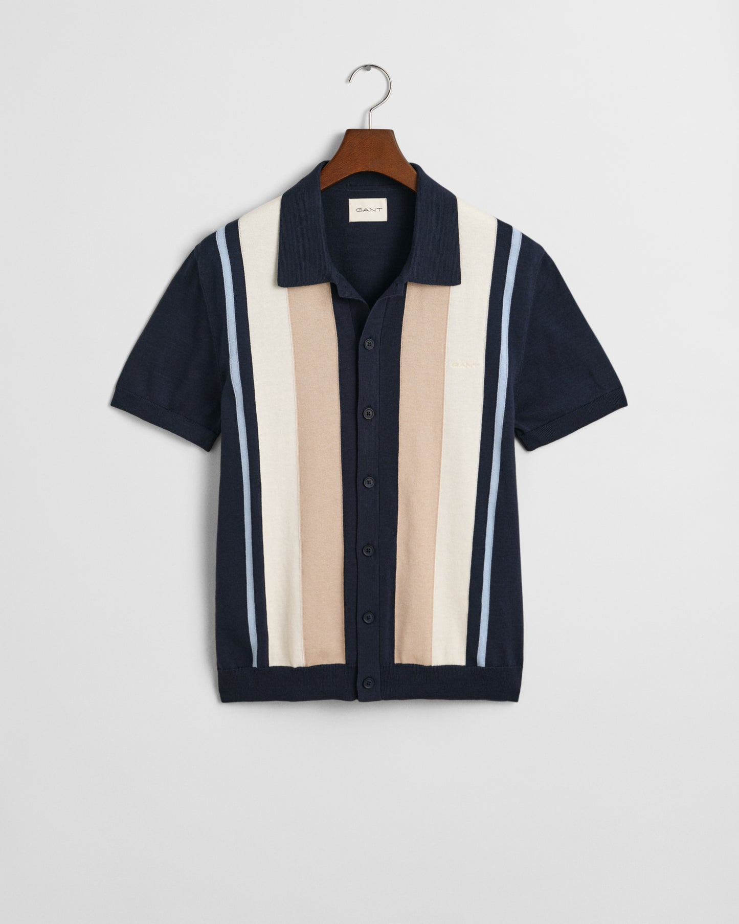 EVENING BLUE, COLOR BLOCKED COTTON SS POLO, FLAT-LAY BY GANT AU.