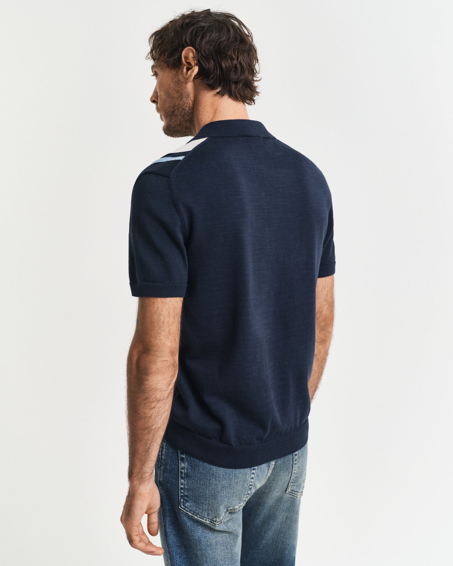 EVENING BLUE, COLOR BLOCKED COTTON SS POLO, BACK-VIEW BY GANT AU.