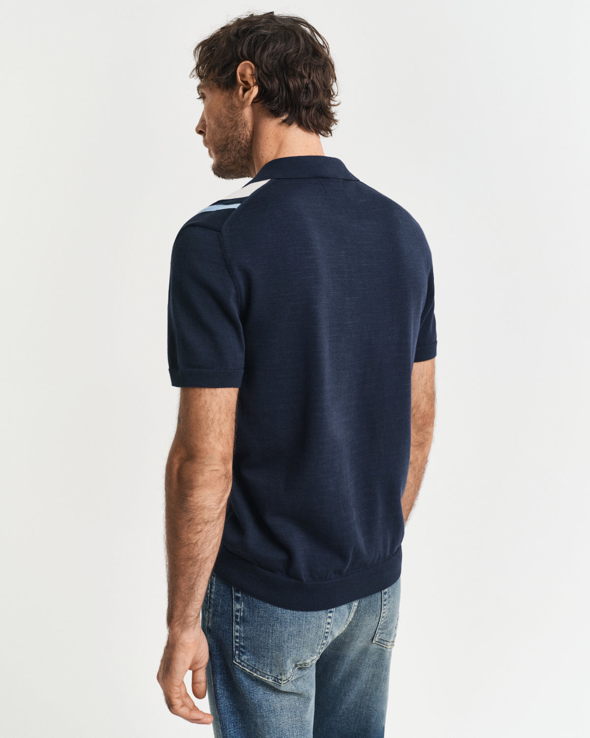 EVENING BLUE, COLOR BLOCKED COTTON SS POLO, BACK-VIEW BY GANT AU.