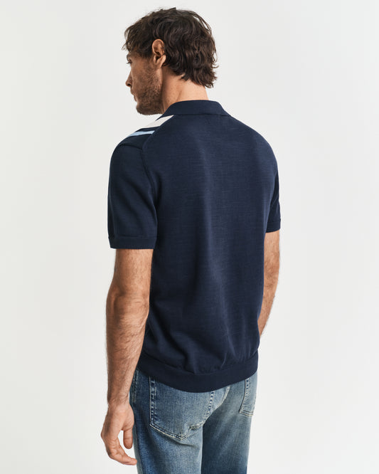 EVENING BLUE, COLOR BLOCKED COTTON SS POLO, BACK-VIEW BY GANT AU.