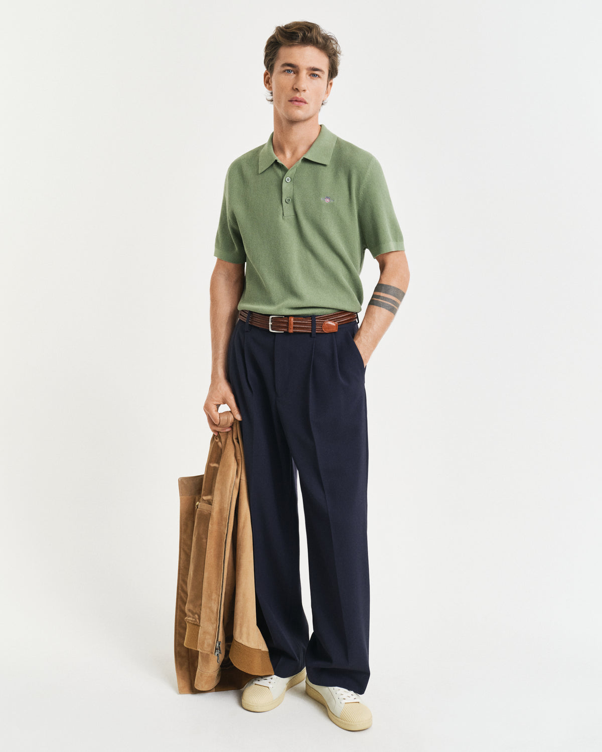 KALAMATA GREEN, MICRO TEXTURED COTTON SS POLO BY GANT AU.