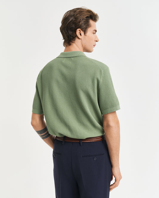 KALAMATA GREEN, MICRO TEXTURED COTTON SS POLO, BACK-VIEW BY GANT AU.