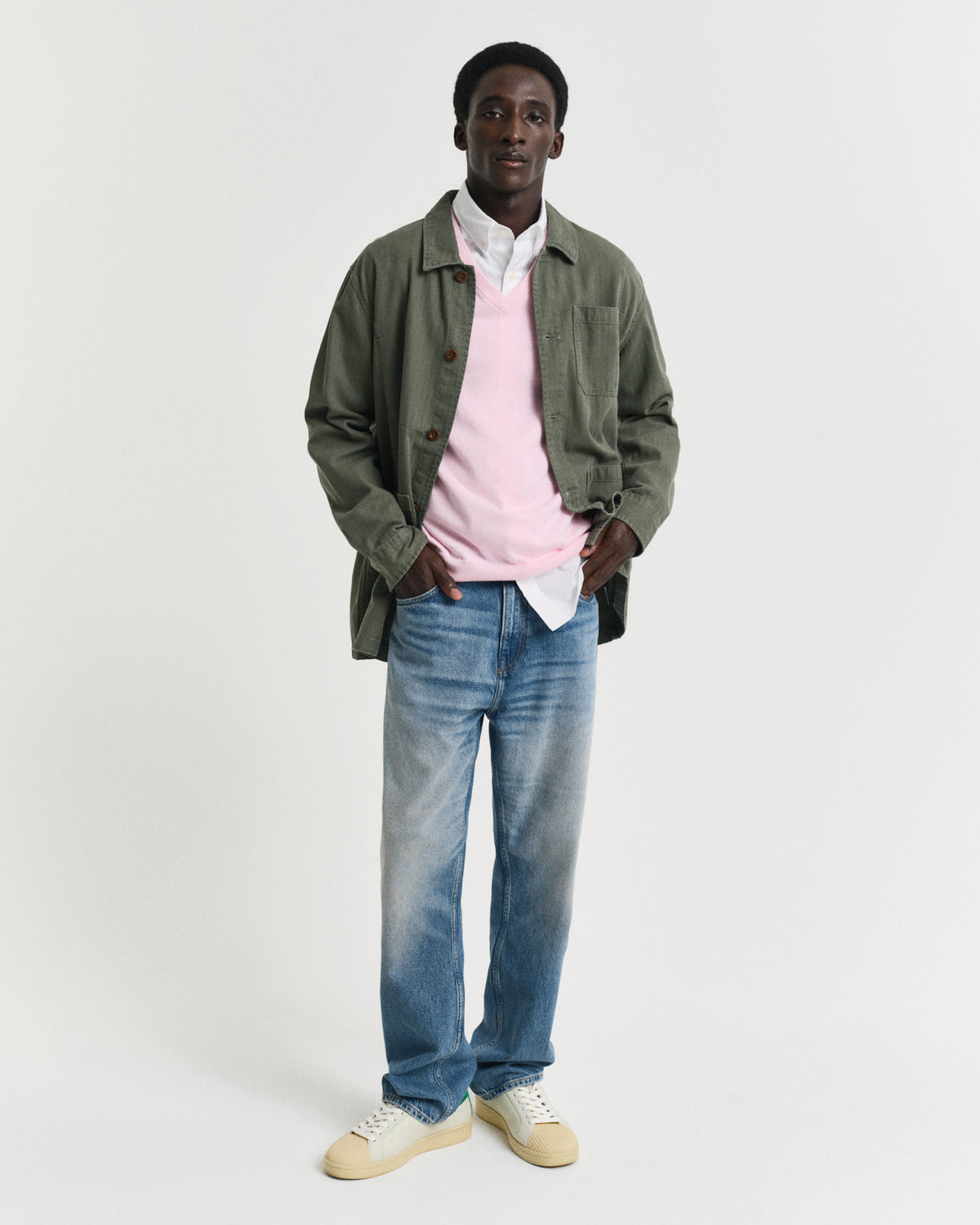 LIGHT PINK MELANGE, CLASSIC COTTON V-NECK BY GANT AU.
