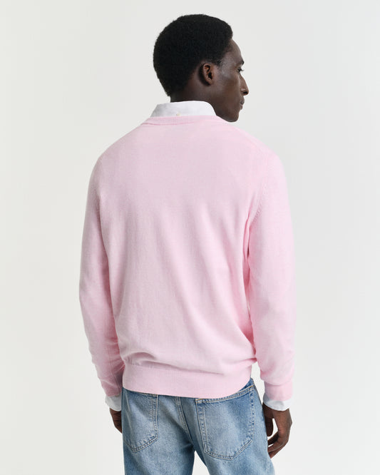 LIGHT PINK MELANGE, CLASSIC COTTON V-NECK, BACK-VIEW BY GANT AU.