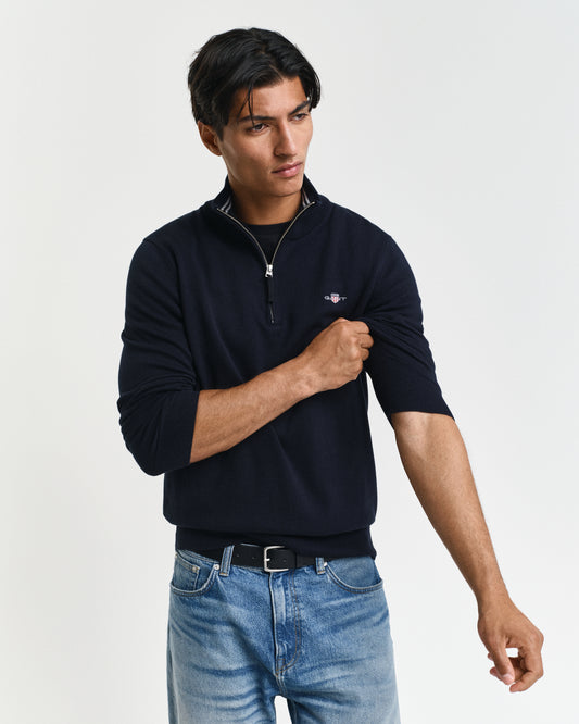 EVENING BLUE, CLASSIC COTTON HALF ZIP, FRONT-VIEW BY GANT AU.