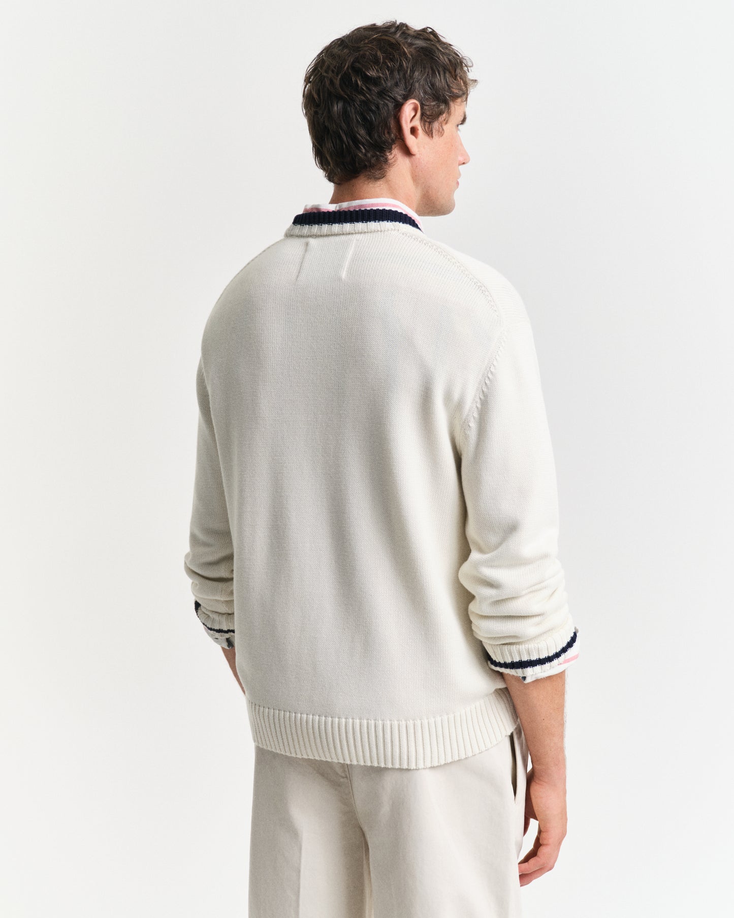 EGGSHELL, FLAG INTARSIA COTTON C-NECK, BACK-VIEW BY GANT AU.