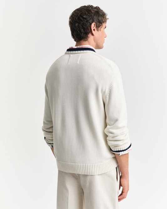 EGGSHELL, FLAG INTARSIA COTTON C-NECK, BACK-VIEW BY GANT AU.