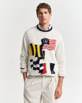 EGGSHELL, FLAG INTARSIA COTTON C-NECK, FRONT-VIEW BY GANT AU.