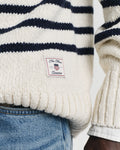 CREAM, STRIPED COTTON SLUB HALF ZIP, CLOSE-UP BY GANT AU.