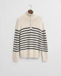 CREAM, STRIPED COTTON SLUB HALF ZIP, FLAT-LAY BY GANT AU.