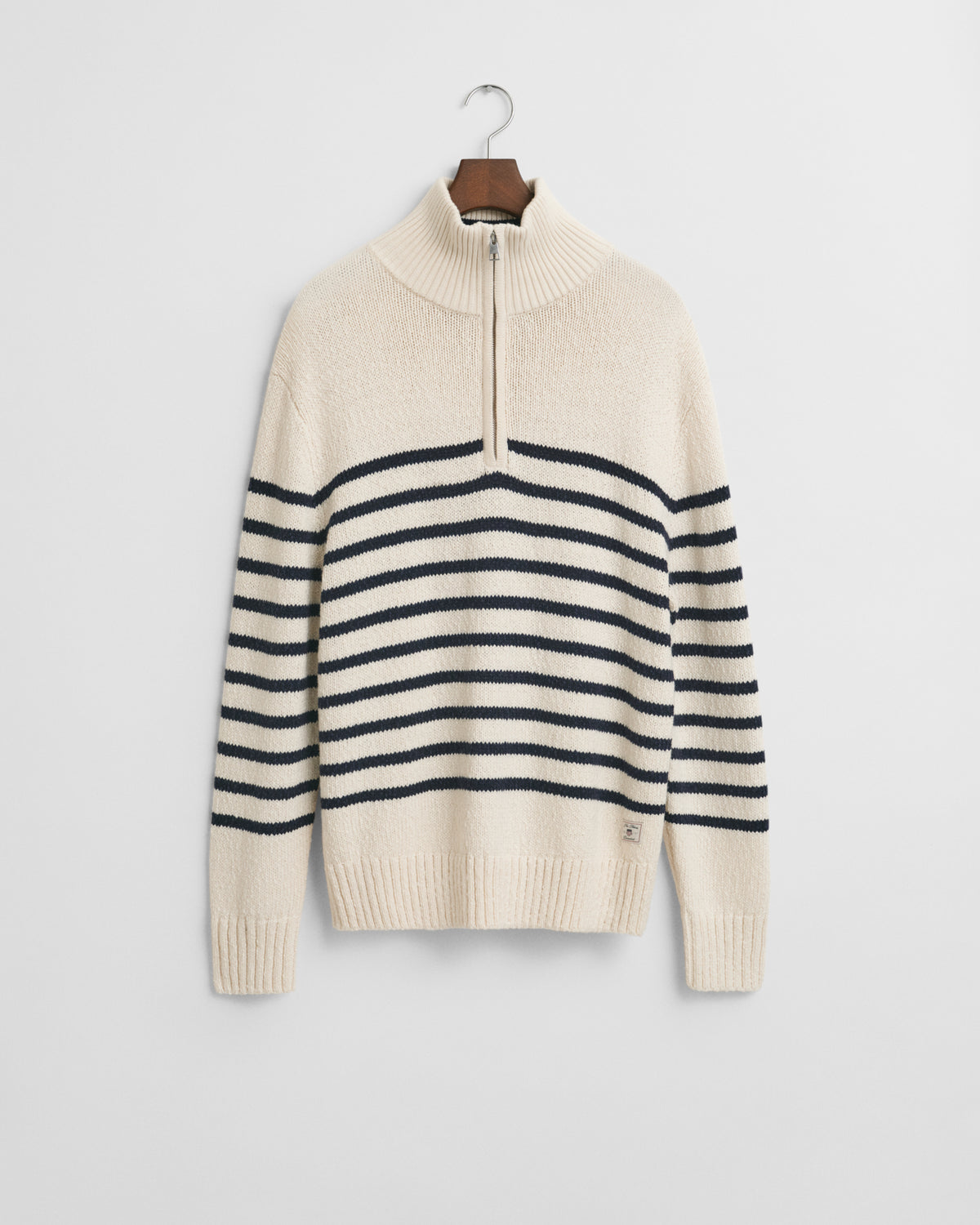 CREAM, STRIPED COTTON SLUB HALF ZIP, FLAT-LAY BY GANT AU.