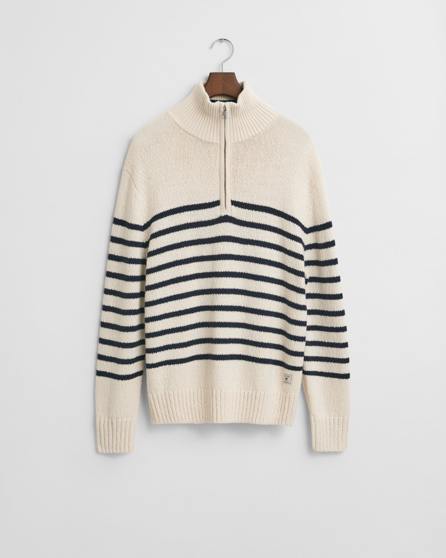 CREAM, STRIPED COTTON SLUB HALF ZIP, FLAT-LAY BY GANT AU.